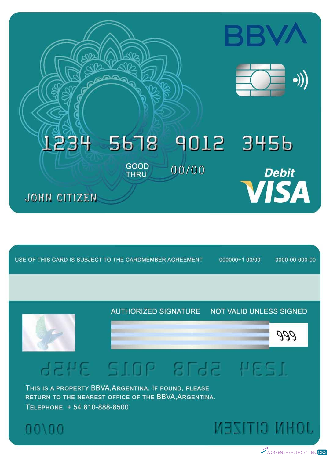 Download Argentina BBVA bank visa card Photoshop template